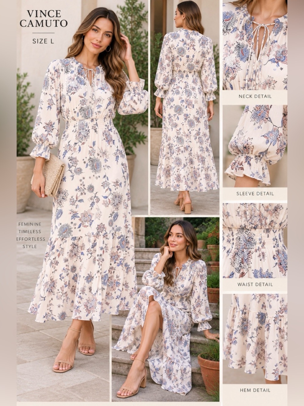 Vince Camuto Cream Maxi Dress with Blue and Pink Floral Print